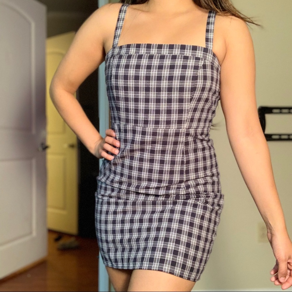 CHECKERED NAVY BLUE MINI DRESS
